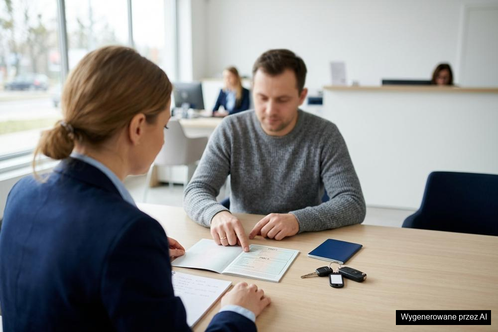 Klient i doradca w urzędzie sprawdzają zagraniczny dowód rejestracyjny z widoczną częścią I i brakiem części II